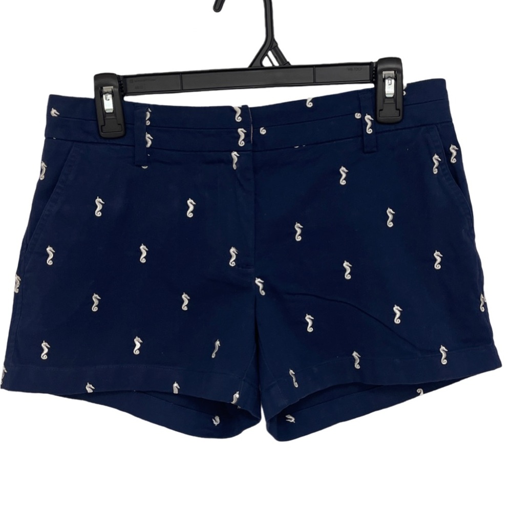 British Khaki Navy Blue Shorts with White Seahorse Pattern